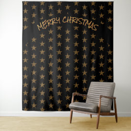 Kerstmis | Feestdag | Gouden sterren | Zwarte acht Wandkleed