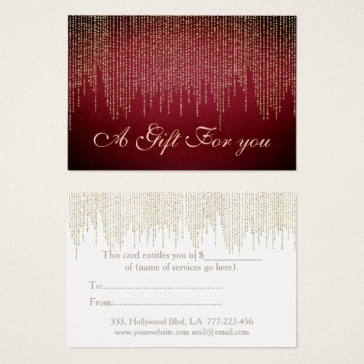 Kerstmis, feestdag, gouden verblinding, rood cadea visitekaartje (Voorkant /achterkant)