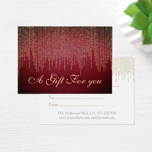 Kerstmis, feestdag, gouden verblinding, rood cadea visitekaartje (Bureau)