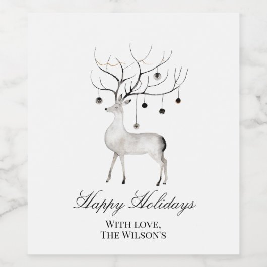 Kerstmis, feestdag, rendier, kerstcadeau, wijn etiket (Enkel label)