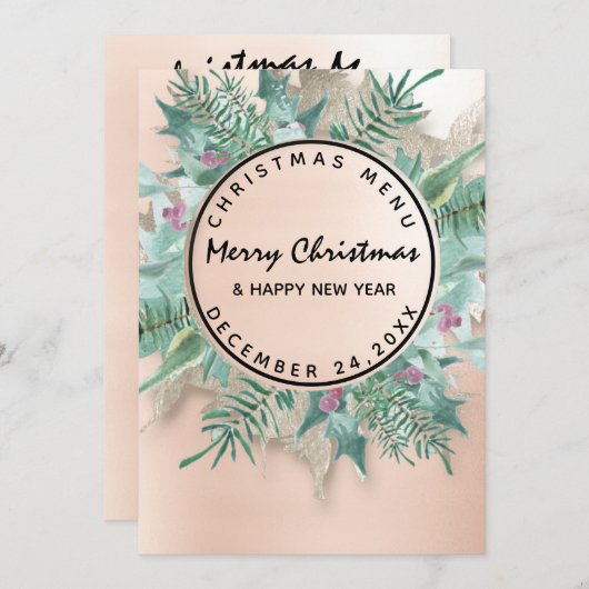 Kerstmis feestdag wintermenu Blush Floral Menu (Voorkant / Achterkant)
