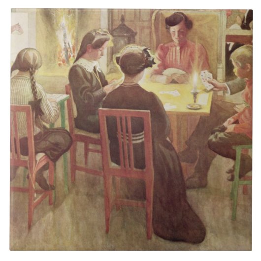 Kerstmis Feestdagen, café. in "Lasst Licht Hinin"  Tegeltje (Voorkant)