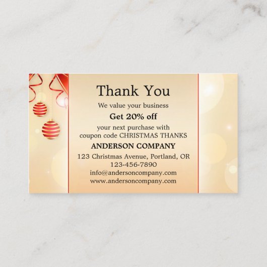 Kerstmis Feestdagen Dank u Visitekaartje (Achterkant)