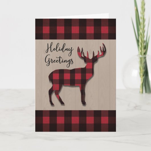 Kerstmis Feestdagen Deer in Red Black Pset Wood Kaart (Voorkant)