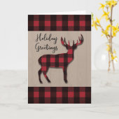 Kerstmis Feestdagen Deer in Red Black Pset Wood Kaart (Gele Bloem)