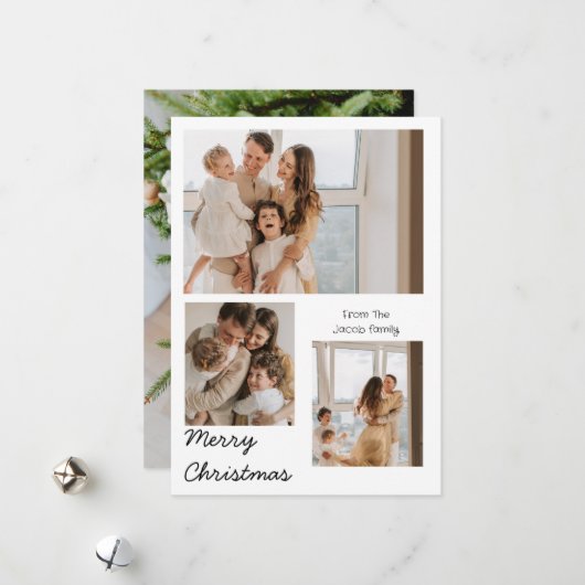 Kerstmis feestdagen Modern Typografie 3-foto Feestdagenkaart (Voorkant / Achterkant in situ)