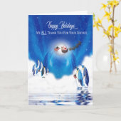 Kerstmis, Feestdagen, patriottisch, Penquins en vl Kaart (Gele Bloem)