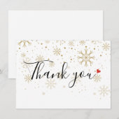 Kerstmis Feestdagen Winter Gold Heart Snowflakes Bedankkaart (Voorkant / Achterkant)