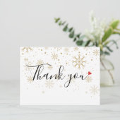 Kerstmis Feestdagen Winter Gold Heart Snowflakes Bedankkaart (Staand voorkant)