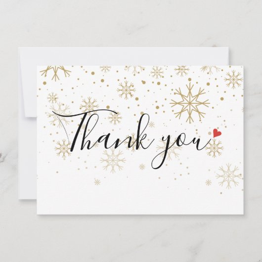 Kerstmis Feestdagen Winter Gold Heart Snowflakes Bedankkaart (Voorkant)