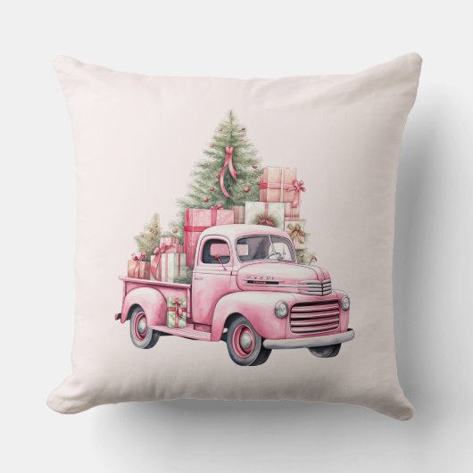 Kerstmis Feestelijk Kussen Retro Roze Vrachtwagen (Voorkant)