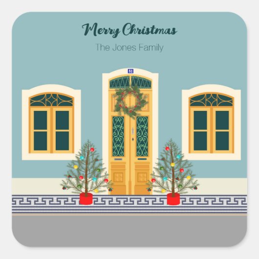 Kerstmis feestelijk Portugees huis Vierkante Sticker (Voorkant)