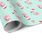 Kerstmis Feestelijke Flamingo's in Santa Hoeden op Cadeaupapier (Rol Hoek)