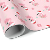 Kerstmis Feestelijke Flamingo's in Santa Hoeden op Cadeaupapier (Rol Hoek)