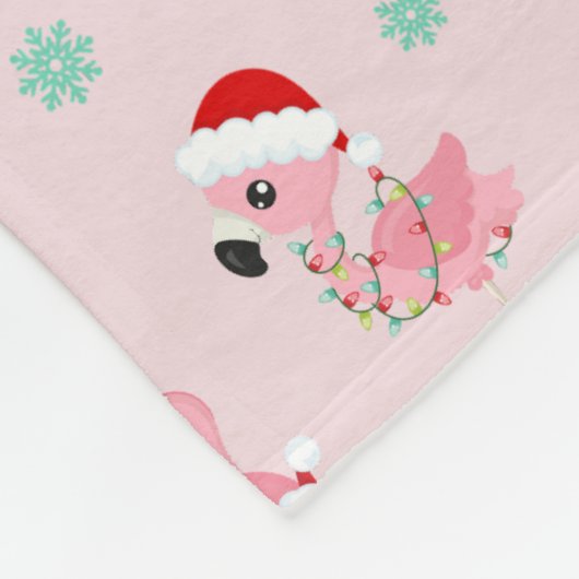 Kerstmis Feestelijke Flamingo's in Santa Hoeden op Fleece Deken (Hoek)