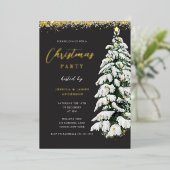 Kerstmis Feestelijke Gouden Sneeuw Boom Kerstfeest Folie Uitnodiging (Staand Voorkant)