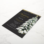 Kerstmis Feestelijke Gouden Sneeuw Boom Kerstfeest Folie Uitnodiging (Gedraaid)