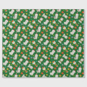 Kerstmis feestelijke lama's op groen cadeaupapier (Vlak)