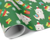 Kerstmis feestelijke lama's op groen cadeaupapier (Rol Hoek)