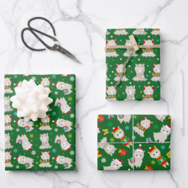 Kerstmis feestelijke lama's op groen inpakpapier vel