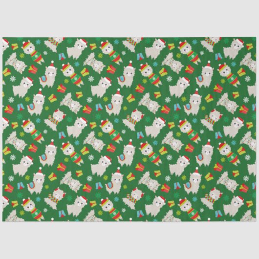 Kerstmis feestelijke lama's op groen tissuepapier (Voorkant)