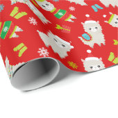 Kerstmis feestelijke lama's op rood cadeaupapier (Rol Hoek)