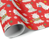 Kerstmis feestelijke lama's op rood cadeaupapier (Rol Hoek)