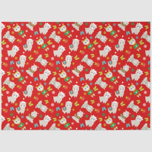 Kerstmis feestelijke lama's op rood tissuepapier (Voorkant)