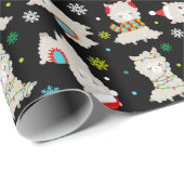 Kerstmis feestelijke lama's op zwart cadeaupapier (Rol Hoek)