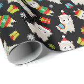 Kerstmis feestelijke lama's op zwart cadeaupapier (Rol Hoek)