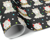 Kerstmis feestelijke lama's op zwart cadeaupapier (Rol Hoek)