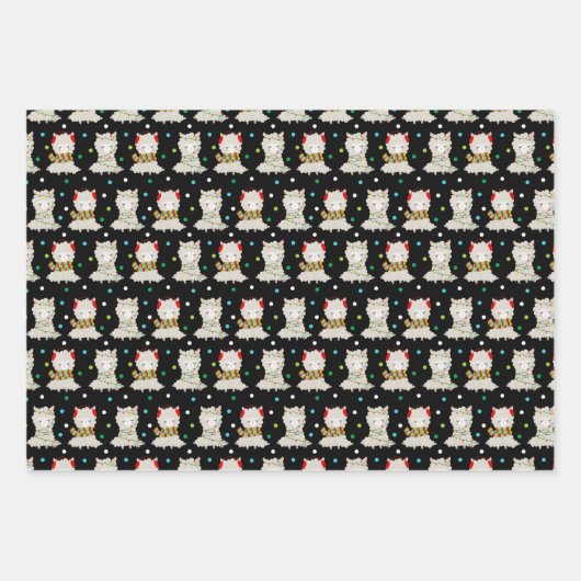 Kerstmis feestelijke lama's op zwart inpakpapier vel (Voorkant 2)