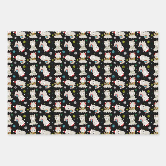 Kerstmis feestelijke lama's op zwart inpakpapier vel (Voorkant)