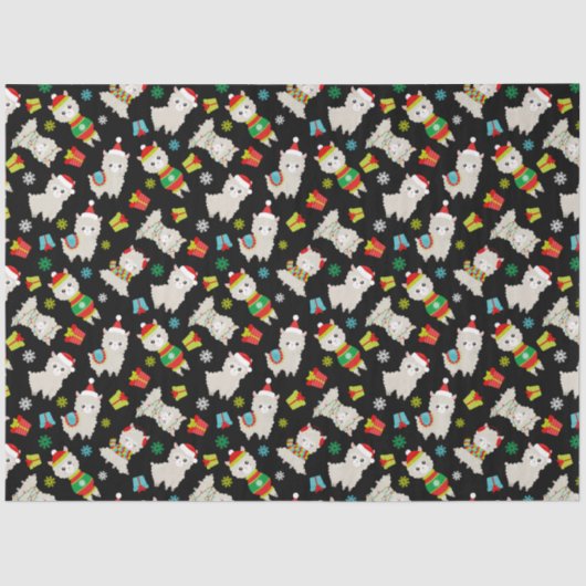 Kerstmis feestelijke lama's op zwart tissuepapier (Voorkant)