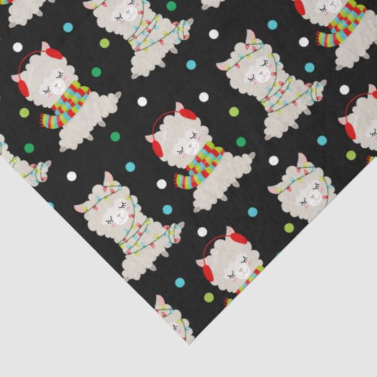 Kerstmis feestelijke lama's op zwart tissuepapier (Detail)