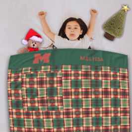 Kerstmis Feestelijke Plaid Custom Monogram Fleece Deken