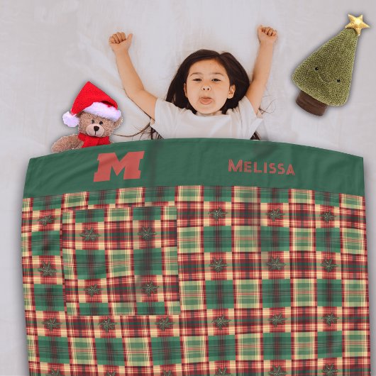 Kerstmis Feestelijke Plaid Custom Monogram Fleece Deken
