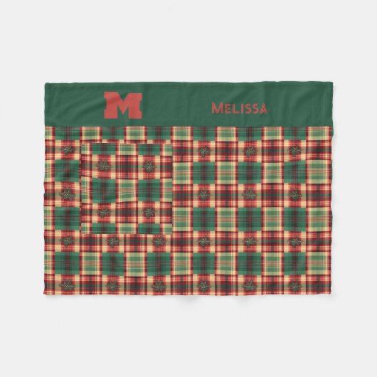 Kerstmis Feestelijke Plaid Custom Monogram Fleece Deken (Voorkant (Horizontaal))