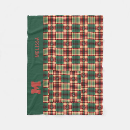 Kerstmis Feestelijke Plaid Custom Monogram Fleece Deken (Voorkant)