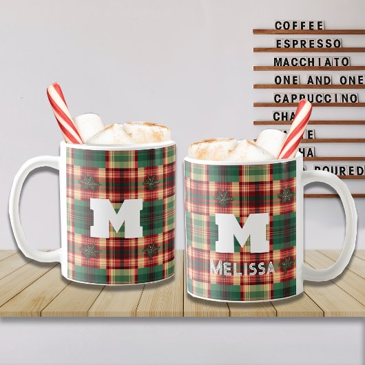 Kerstmis Feestelijke Plaid Custom Monogram Koffiemok