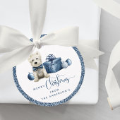 Kerstmis, Feestelijke Puppy, Blauw en Zilveren Swi Bedankjes Labels
