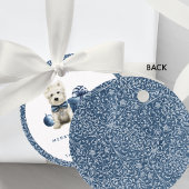 Kerstmis, Feestelijke Puppy, Blauw en Zilveren Swi Bedankjes Labels