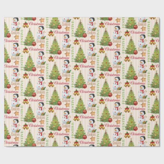 Kerstmis feestelijke sneeuwpop cadeaupapier (Vlak)