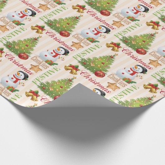 Kerstmis feestelijke sneeuwpop cadeaupapier (Hoek)