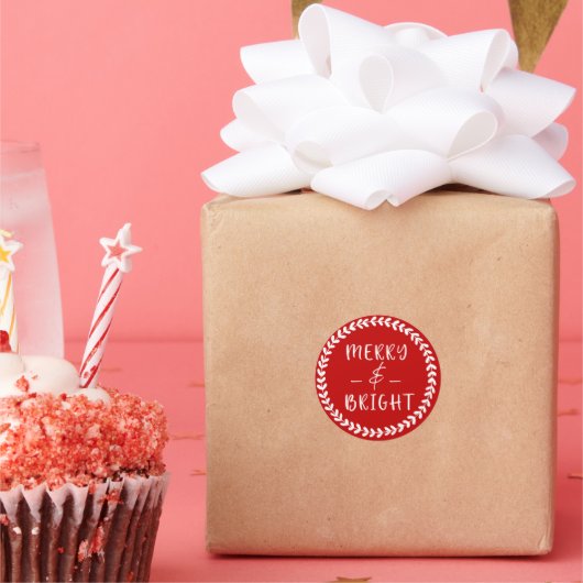 Kerstmis & Fel Rood en Wit Ronde Sticker (Feest)