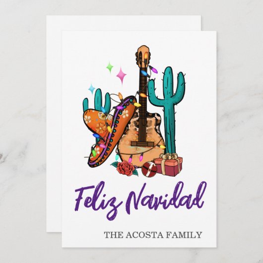 Kerstmis Feliz Navidad Cactus Sombrero Feestdagenkaart (Voorkant / Achterkant)