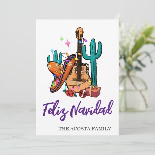 Kerstmis Feliz Navidad Cactus Sombrero Feestdagenkaart (Staand voorkant)
