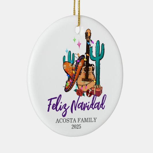 Kerstmis Feliz Navidad Cactus Sombrero Keramisch Ornament (Rechts)