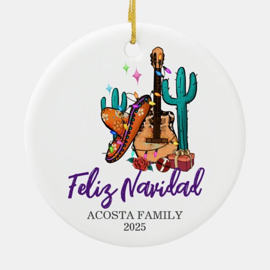 Kerstmis Feliz Navidad Cactus Sombrero Keramisch Ornament (Achterkant)