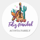 Kerstmis Feliz Navidad Cactus Sombrero Ronde Sticker (Voorkant)